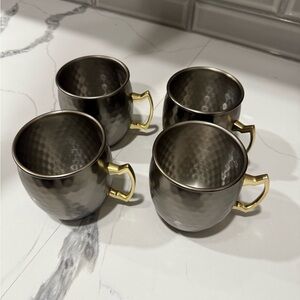 Hammered Stainless Steel Mugs with Gold Handles